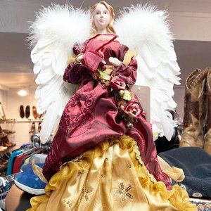 Angel Tree Topper 15.5 Inches Burgundy Gold
